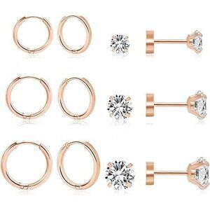 Dainty 6 Pairs Earrings Sets For Multiple Piercing, Lightweight 14K Gold Plated